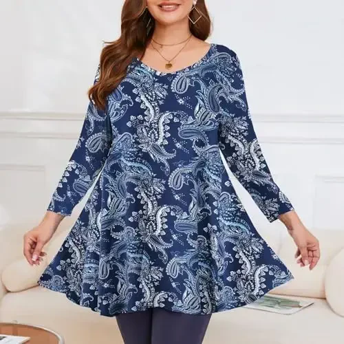 LARACE Tunics 3/4 Sleeve Plus Size Tops for Women V Neck Loose Fit Flowy Clothing for Leggings - 3