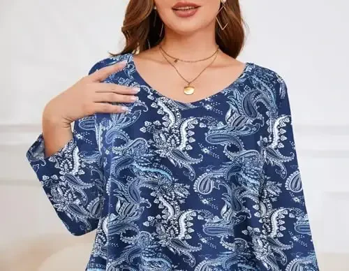 LARACE Tunics 3/4 Sleeve Plus Size Tops for Women V Neck Loose Fit Flowy Clothing for Leggings - 6