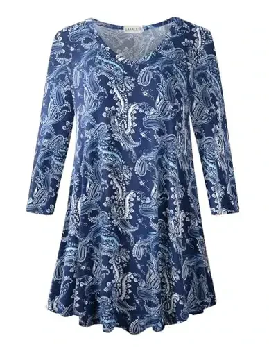 LARACE Tunics 3/4 Sleeve Plus Size Tops for Women V Neck Loose Fit Flowy Clothing for Leggings - MODAZONE