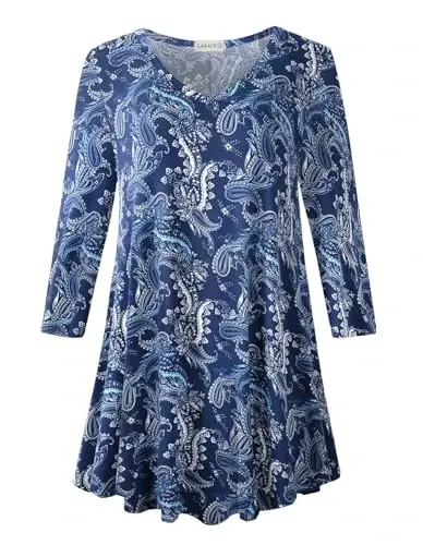 LARACE Tunics 3/4 Sleeve Plus Size Tops for Women V Neck Loose Fit Flowy Clothing for Leggings - 1