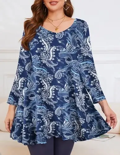 LARACE Tunics 3/4 Sleeve Plus Size Tops for Women V Neck Loose Fit Flowy Clothing for Leggings - 2