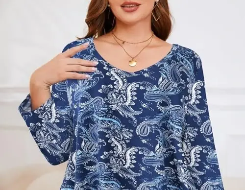 LARACE Tunics 3/4 Sleeve Plus Size Tops for Women V Neck Loose Fit Flowy Clothing for Leggings - 6