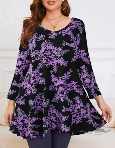 LARACE Tunics 3/4 Sleeve Plus Size Tops for Women V Neck Loose Fit Flowy Clothing for Leggings - 2