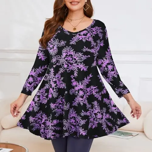 LARACE Tunics 3/4 Sleeve Plus Size Tops for Women V Neck Loose Fit Flowy Clothing for Leggings - 3