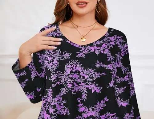 LARACE Tunics 3/4 Sleeve Plus Size Tops for Women V Neck Loose Fit Flowy Clothing for Leggings - 6