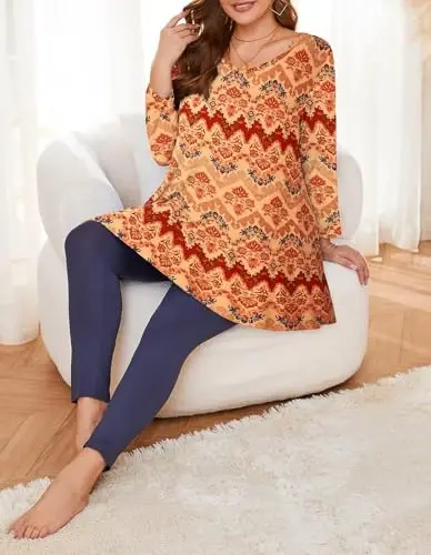 LARACE Tunics 3/4 Sleeve Plus Size Tops for Women V Neck Loose Fit Flowy Clothing for Leggings - 4