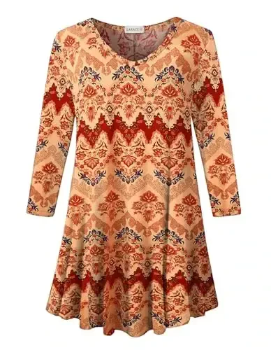 LARACE Tunics 3/4 Sleeve Plus Size Tops for Women V Neck Loose Fit Flowy Clothing for Leggings - MODAZONE