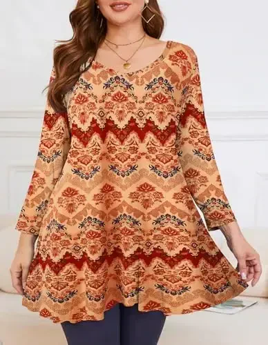 LARACE Tunics 3/4 Sleeve Plus Size Tops for Women V Neck Loose Fit Flowy Clothing for Leggings - 2