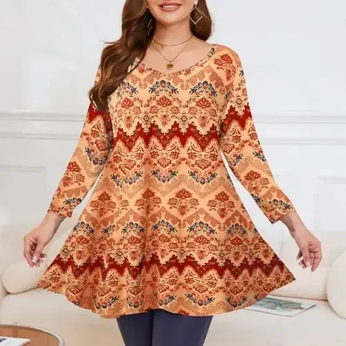 LARACE Tunics 3/4 Sleeve Plus Size Tops for Women V Neck Loose Fit Flowy Clothing for Leggings - 3