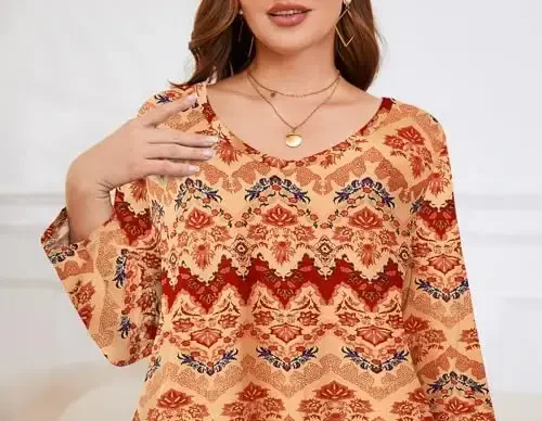 LARACE Tunics 3/4 Sleeve Plus Size Tops for Women V Neck Loose Fit Flowy Clothing for Leggings - 6