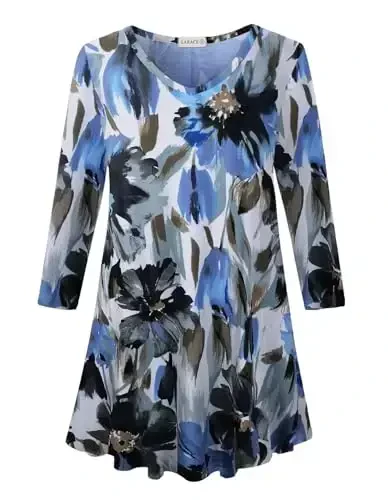 LARACE Tunics 3/4 Sleeve Plus Size Tops for Women V Neck Loose Fit Flowy Clothing for Leggings - MODAZONE