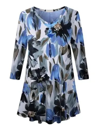 LARACE Tunics 3/4 Sleeve Plus Size Tops for Women V Neck Loose Fit Flowy Clothing for Leggings - 1