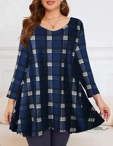 LARACE Tunics 3/4 Sleeve Plus Size Tops for Women V Neck Loose Fit Flowy Clothing for Leggings - MODAZONE (1)