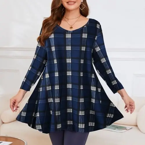LARACE Tunics 3/4 Sleeve Plus Size Tops for Women V Neck Loose Fit Flowy Clothing for Leggings - 3