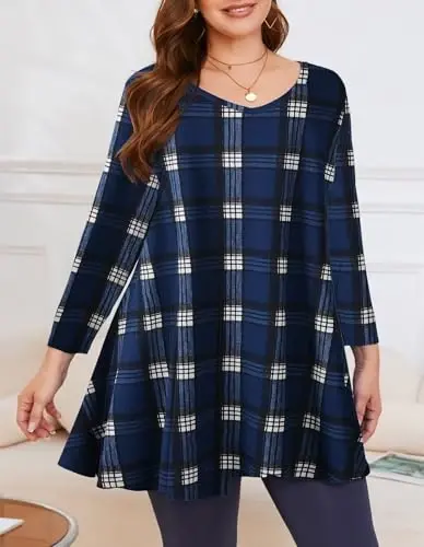 LARACE Tunics 3/4 Sleeve Plus Size Tops for Women V Neck Loose Fit Flowy Clothing for Leggings - 5