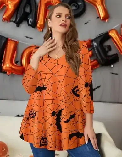 LARACE Tunics 3/4 Sleeve Plus Size Tops for Women V Neck Loose Fit Flowy Clothing for Leggings - MODAZONE (1)