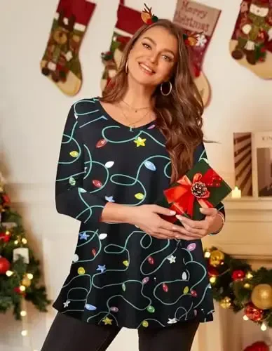 LARACE Tunics 3/4 Sleeve Plus Size Tops for Women V Neck Loose Fit Flowy Clothing for Leggings - 3