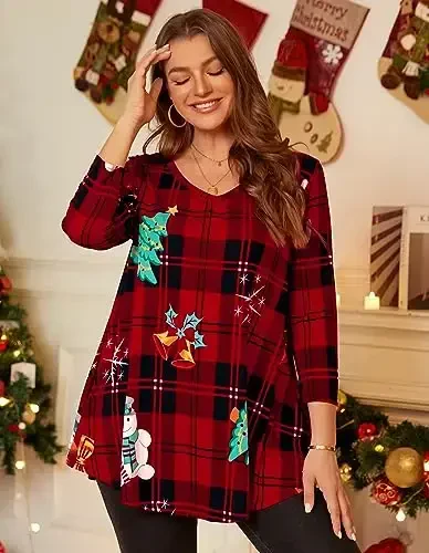 LARACE Tunics 3/4 Sleeve Plus Size Tops for Women V Neck Loose Fit Flowy Clothing for Leggings - 2