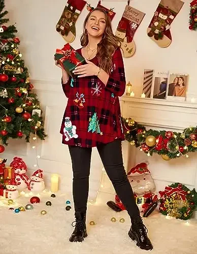 LARACE Tunics 3/4 Sleeve Plus Size Tops for Women V Neck Loose Fit Flowy Clothing for Leggings - 4