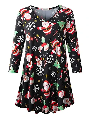 LARACE Tunics 3/4 Sleeve Plus Size Tops for Women V Neck Loose Fit Flowy Clothing for Leggings 