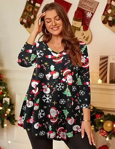 LARACE Tunics 3/4 Sleeve Plus Size Tops for Women V Neck Loose Fit Flowy Clothing for Leggings - 2