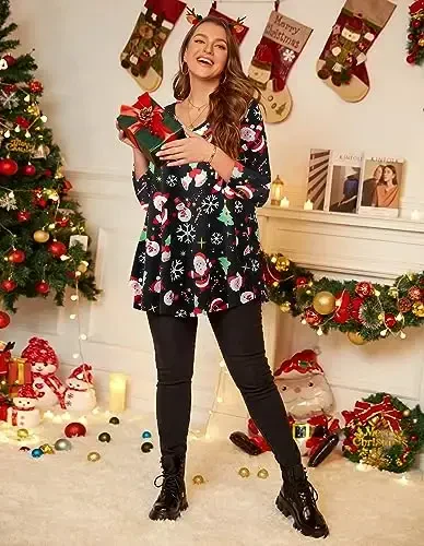 LARACE Tunics 3/4 Sleeve Plus Size Tops for Women V Neck Loose Fit Flowy Clothing for Leggings - 4