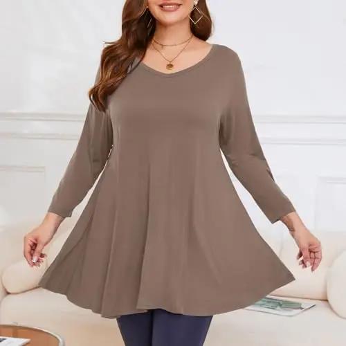 LARACE Tunics 3/4 Sleeve Plus Size Tops for Women V Neck Loose Fit Flowy Clothing for Leggings - 3