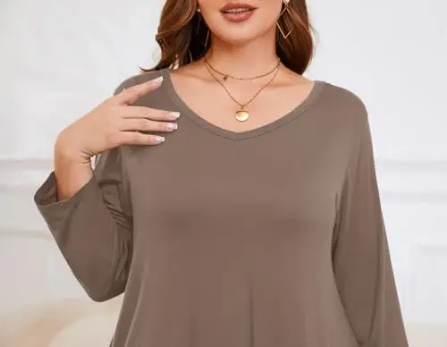 LARACE Tunics 3/4 Sleeve Plus Size Tops for Women V Neck Loose Fit Flowy Clothing for Leggings - 6