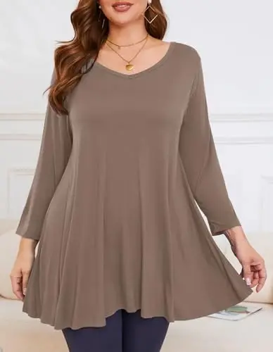 LARACE Tunics 3/4 Sleeve Plus Size Tops for Women V Neck Loose Fit Flowy Clothing for Leggings - 2