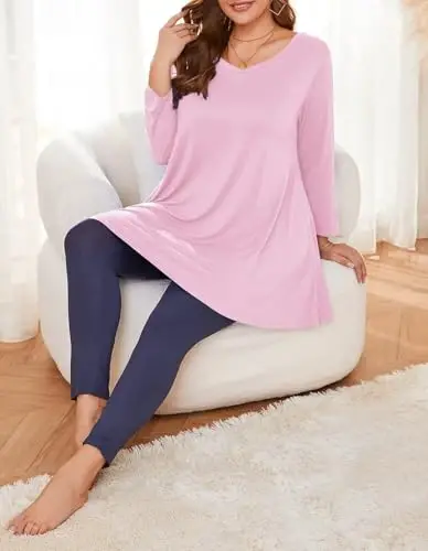 LARACE Tunics 3/4 Sleeve Plus Size Tops for Women V Neck Loose Fit Flowy Clothing for Leggings - 4