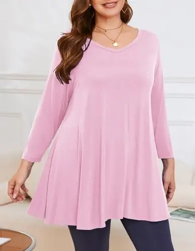 LARACE Tunics 3/4 Sleeve Plus Size Tops for Women V Neck Loose Fit Flowy Clothing for Leggings - 5