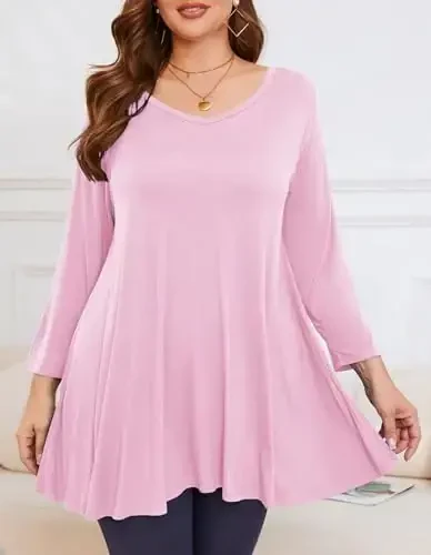 LARACE Tunics 3/4 Sleeve Plus Size Tops for Women V Neck Loose Fit Flowy Clothing for Leggings - MODAZONE (1)