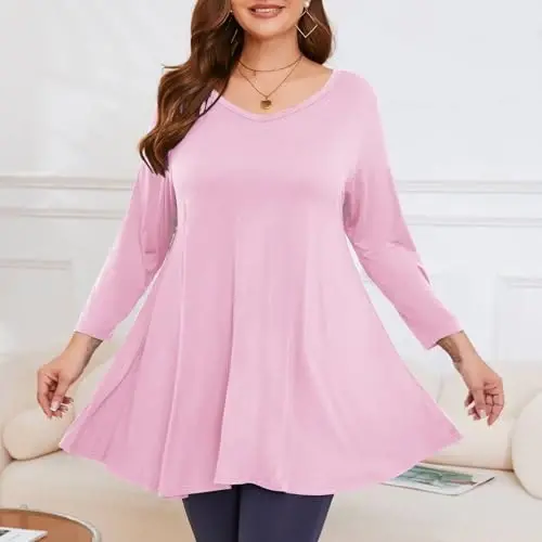 LARACE Tunics 3/4 Sleeve Plus Size Tops for Women V Neck Loose Fit Flowy Clothing for Leggings - 3