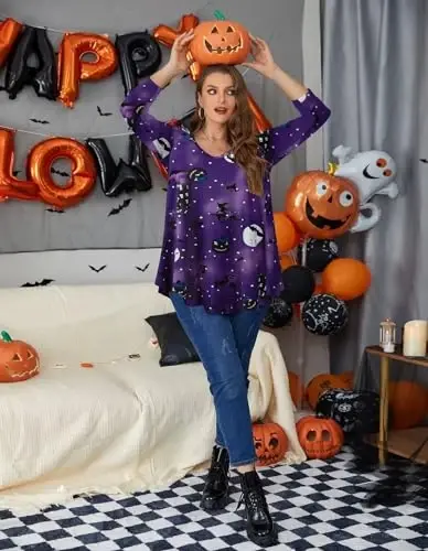 LARACE Tunics 3/4 Sleeve Plus Size Tops for Women V Neck Loose Fit Flowy Clothing for Leggings - 6