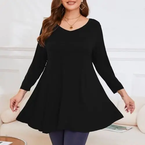 LARACE Tunics 3/4 Sleeve Plus Size Tops for Women V Neck Loose Fit Flowy Clothing for Leggings - 3