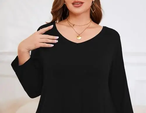LARACE Tunics 3/4 Sleeve Plus Size Tops for Women V Neck Loose Fit Flowy Clothing for Leggings - 6