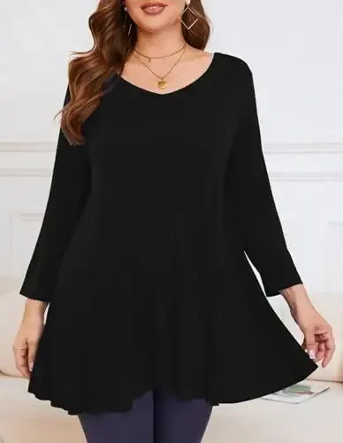 LARACE Tunics 3/4 Sleeve Plus Size Tops for Women V Neck Loose Fit Flowy Clothing for Leggings - MODAZONE (1)