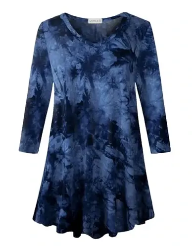 LARACE Tunics 3/4 Sleeve Plus Size Tops for Women V Neck Loose Fit Flowy Clothing for Leggings 