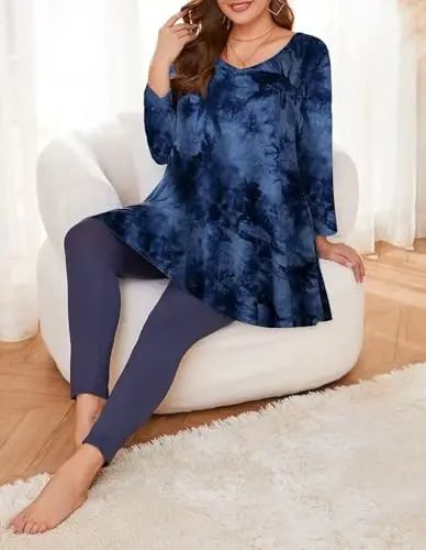 LARACE Tunics 3/4 Sleeve Plus Size Tops for Women V Neck Loose Fit Flowy Clothing for Leggings - 4