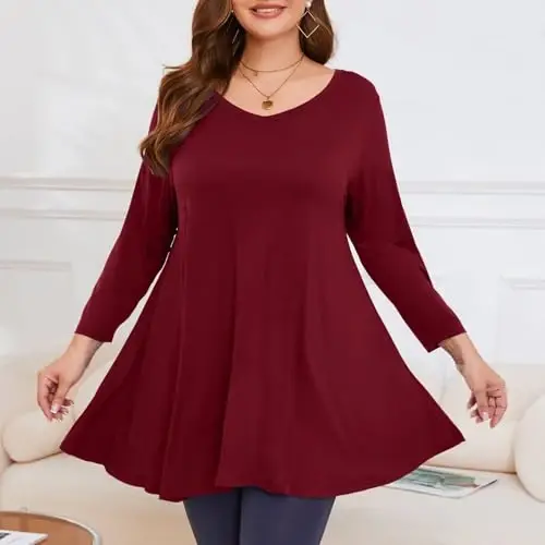 LARACE Tunics 3/4 Sleeve Plus Size Tops for Women V Neck Loose Fit Flowy Clothing for Leggings - 3