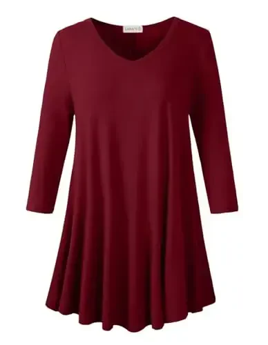 LARACE Tunics 3/4 Sleeve Plus Size Tops for Women V Neck Loose Fit Flowy Clothing for Leggings - MODAZONE