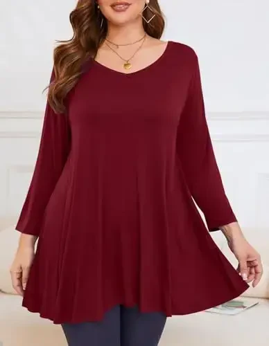 LARACE Tunics 3/4 Sleeve Plus Size Tops for Women V Neck Loose Fit Flowy Clothing for Leggings - MODAZONE (1)