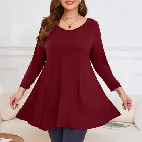 LARACE Tunics 3/4 Sleeve Plus Size Tops for Women V Neck Loose Fit Flowy Clothing for Leggings - 3