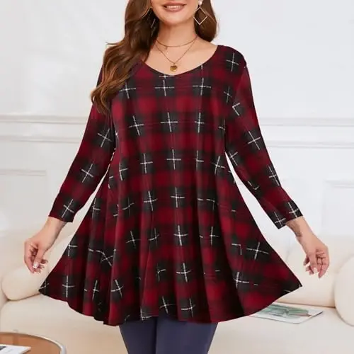 LARACE Tunics 3/4 Sleeve Plus Size Tops for Women V Neck Loose Fit Flowy Clothing for Leggings - 3