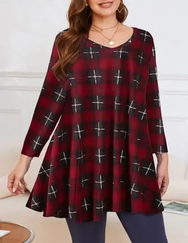LARACE Tunics 3/4 Sleeve Plus Size Tops for Women V Neck Loose Fit Flowy Clothing for Leggings - 5