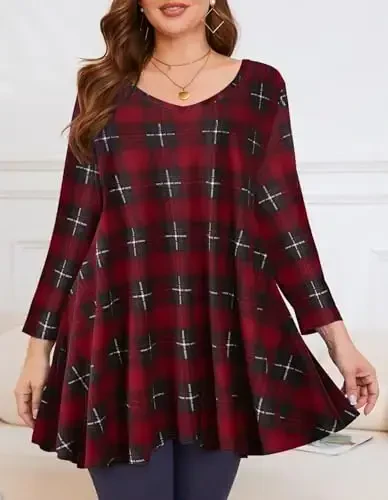 LARACE Tunics 3/4 Sleeve Plus Size Tops for Women V Neck Loose Fit Flowy Clothing for Leggings - MODAZONE (1)