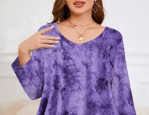 LARACE Tunics 3/4 Sleeve Plus Size Tops for Women V Neck Loose Fit Flowy Clothing for Leggings - 9