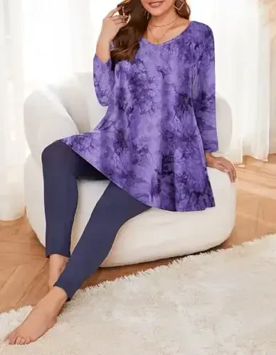 LARACE Tunics 3/4 Sleeve Plus Size Tops for Women V Neck Loose Fit Flowy Clothing for Leggings - 4