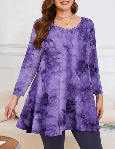LARACE Tunics 3/4 Sleeve Plus Size Tops for Women V Neck Loose Fit Flowy Clothing for Leggings - 5