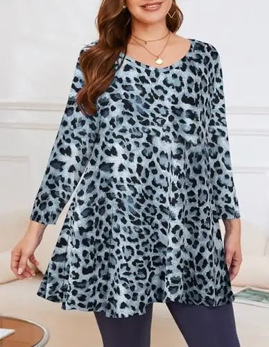 LARACE Tunics 3/4 Sleeve Plus Size Tops for Women V Neck Loose Fit Flowy Clothing for Leggings - 5